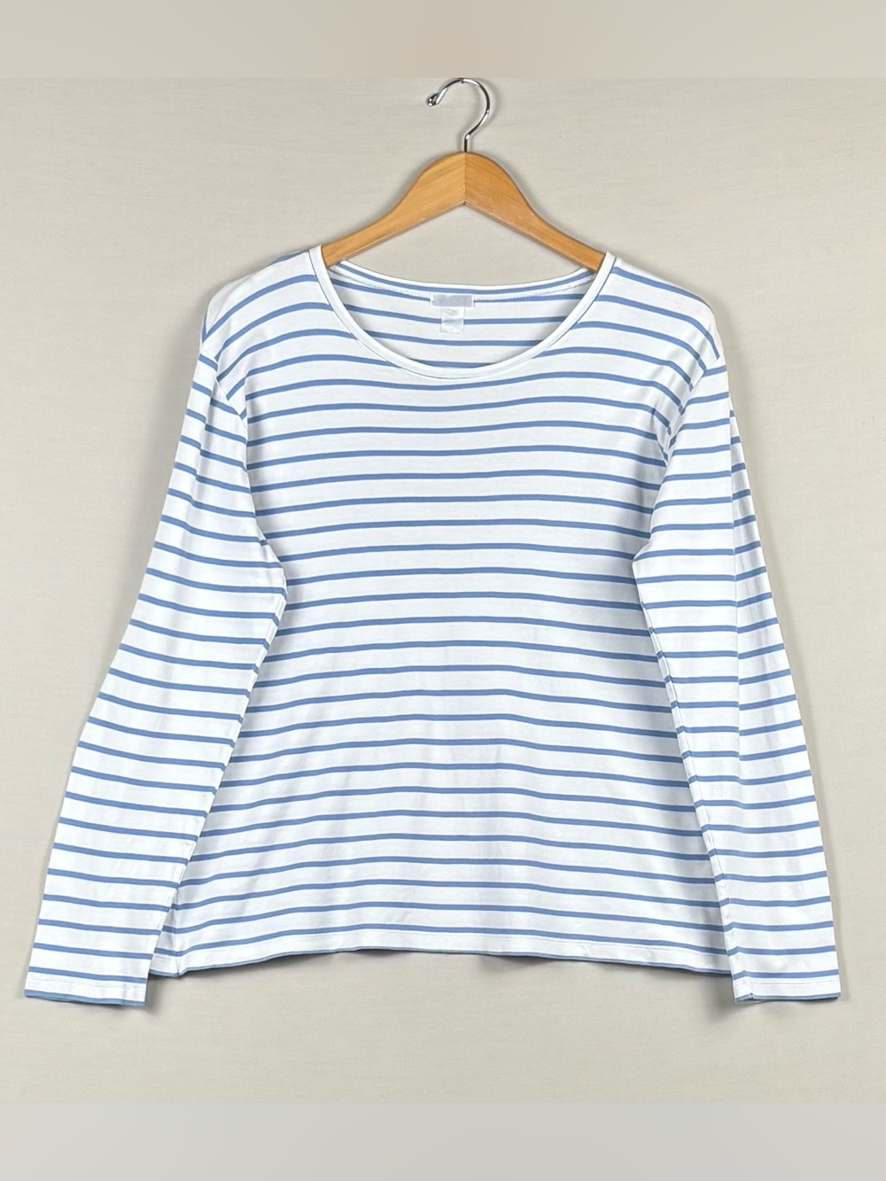 LAKE Pajamas Pima Cotton Blue White Stripe Long Sleeve Sleep Top Large